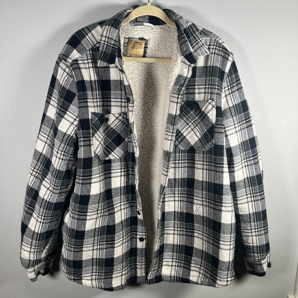 Telluride 100% Cotton Fleece Lined Flannel Button Up Jacket Mens Sz XL BLK/WHITE - Picture 1 of 13